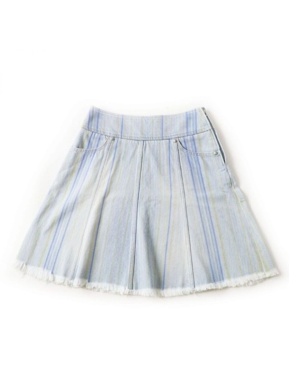 Chanel Vintage Denim Striped Mini Skirt Light Blue Y2 K 34